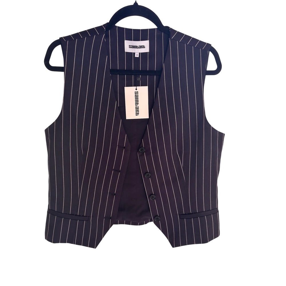 SAINTART Maude Vest Navy Pinstripe Career Business Casual Womens Medium